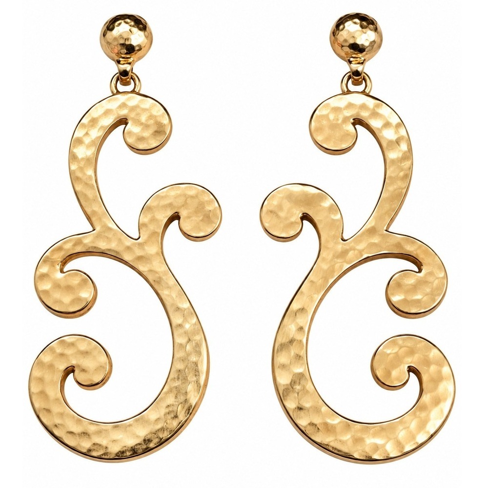 Brighton Gold Hammered Script Dangle Drop Earrings Pierced Post Backs SKUJ153 - Picture 2 of 5
